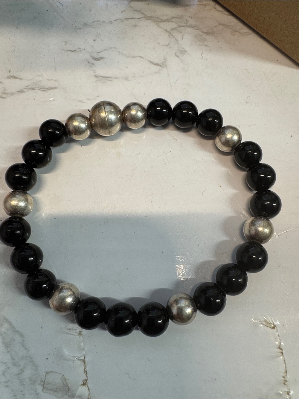 Black and Silver Beaded with magnet class, Sterling Silver
